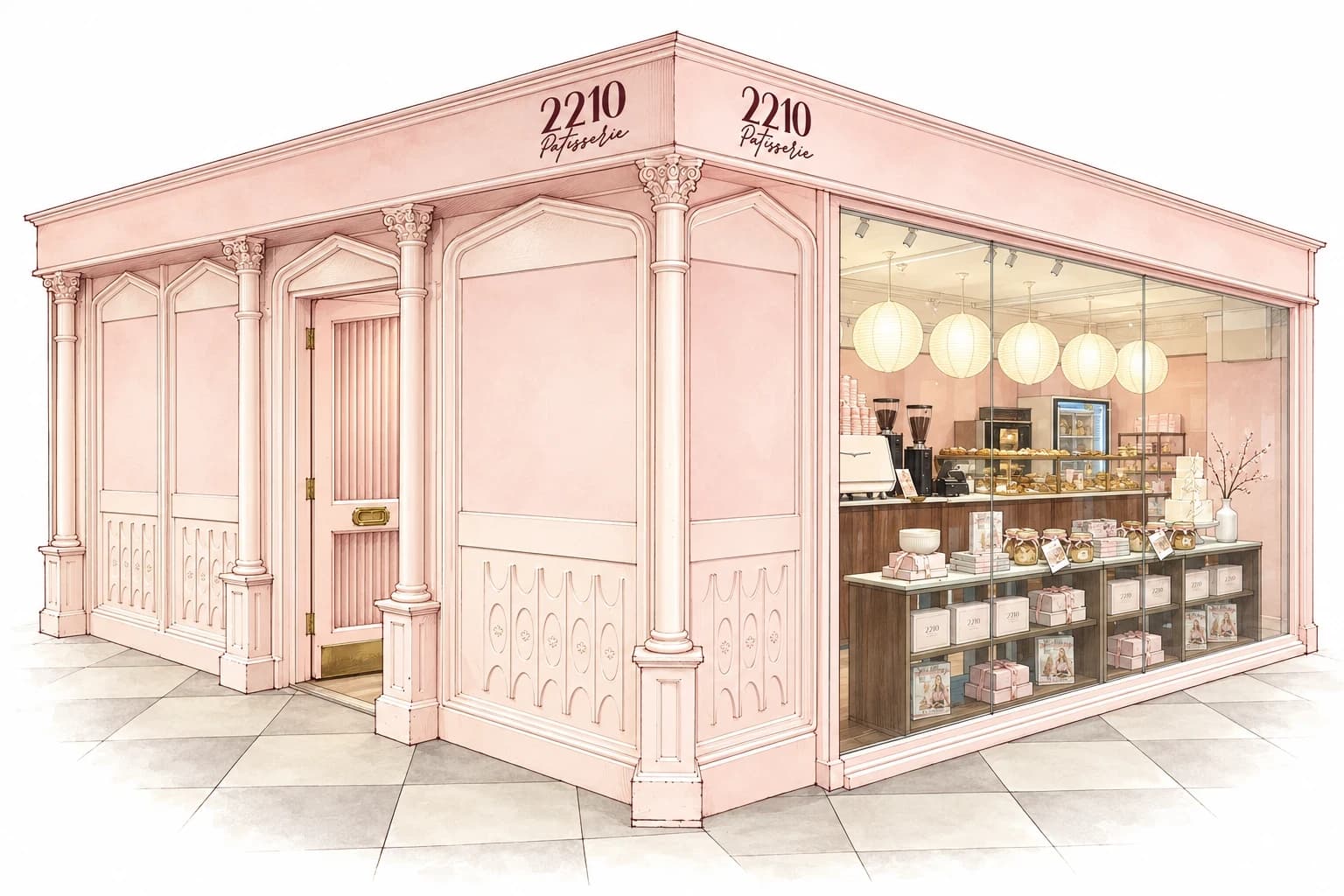 A drawing of the 2210 Patisserie shop at Powerscourt Townhouse