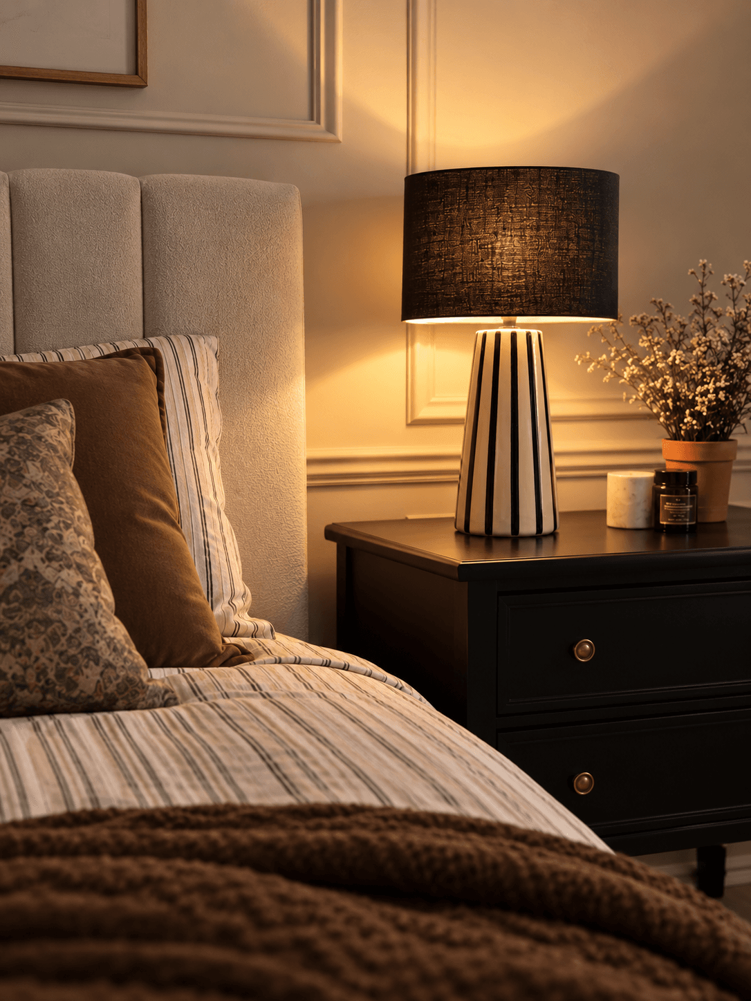 Black and Cream Stripe Lamp
