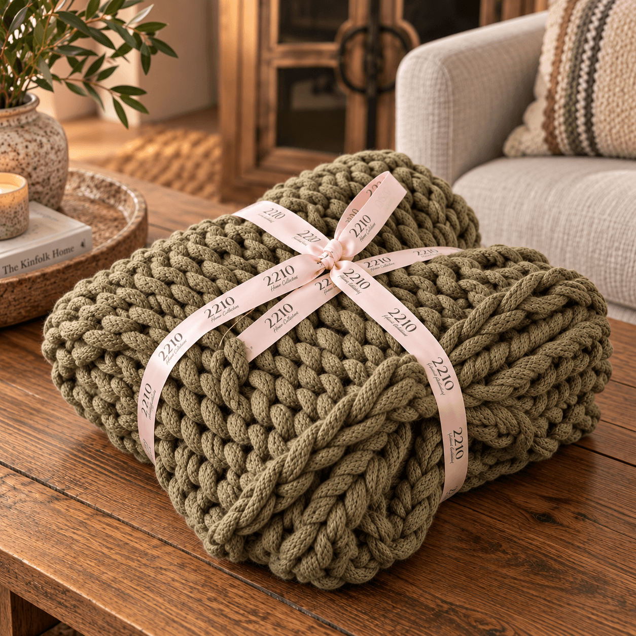 Coffee Chunky Knitted Throw