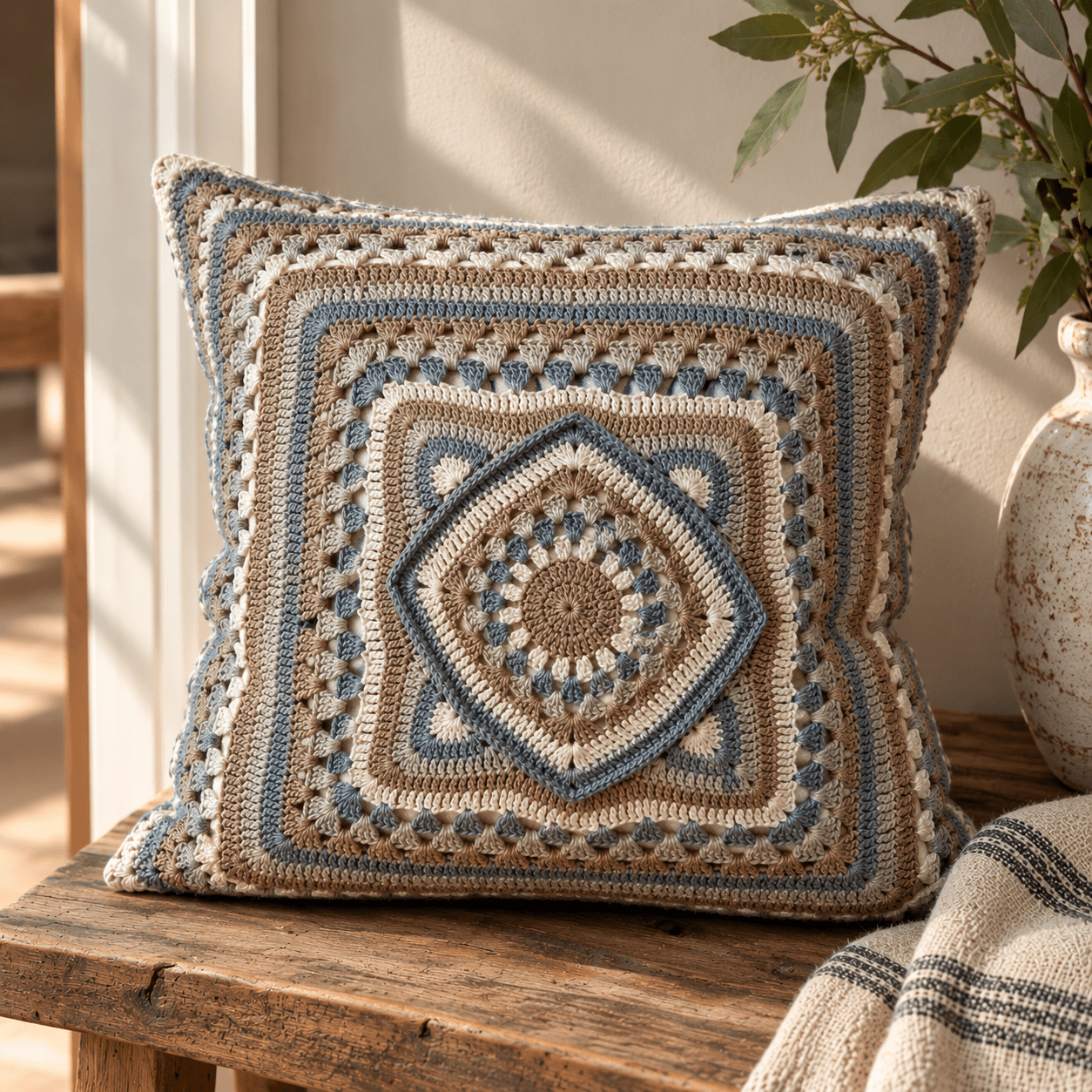 Pastel Crochet Cushion Cover